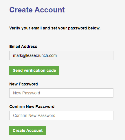 Create account screen