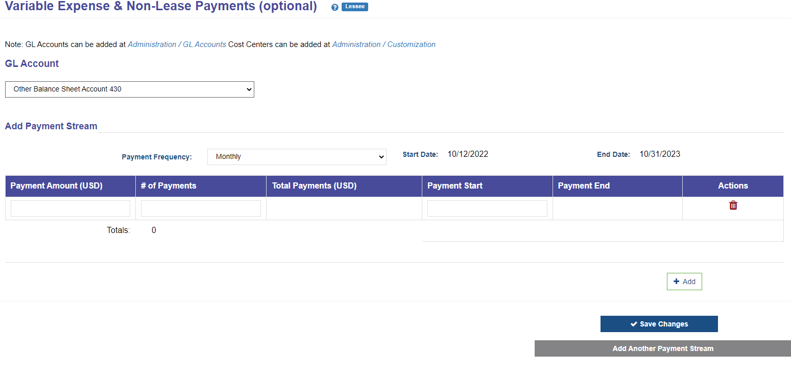 Variable expense and non-lease payments